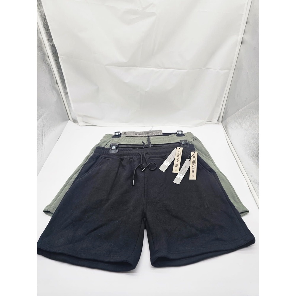 Thread & Stitch Sweat Shorts Men Large Black Sage NWT Relaxed Fit Fleece 2-Pack
